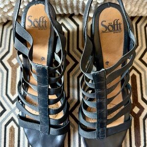 Sofft Rio Gladiator Wedge Sandals Black Leather
